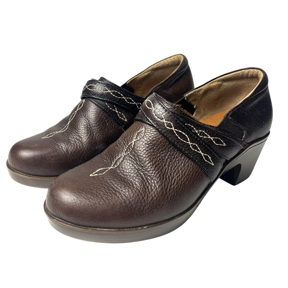 Ariat Women's Clogs Sz 8 Brown Leather Cross Strap Stitching Casual Comfort